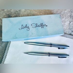 Lady Sheaffer Brushed Silver Mechanical Pencil & Pen Florentine Set Vintage
